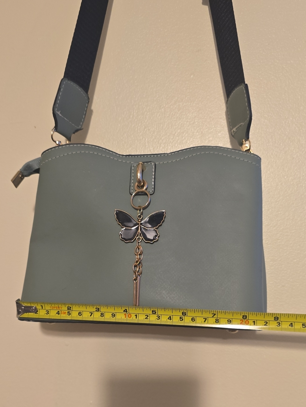 Elegant Sage Green Butterfly Accent Crossbody Bag